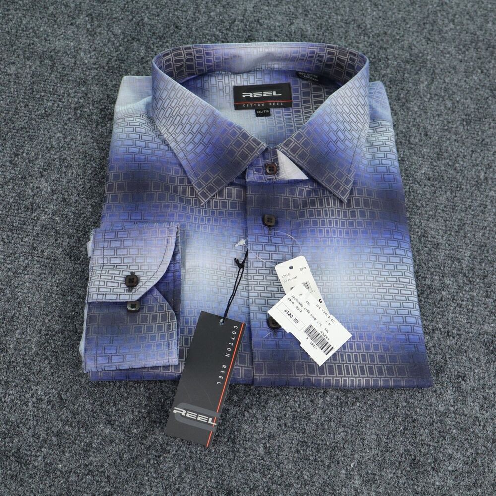 Cotton Reel Shirt Mens 2XL Blue Black colorway Button Up Long Sleeve Casual